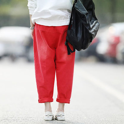 Womens Baggy Washed Plain Casual Harem Pants