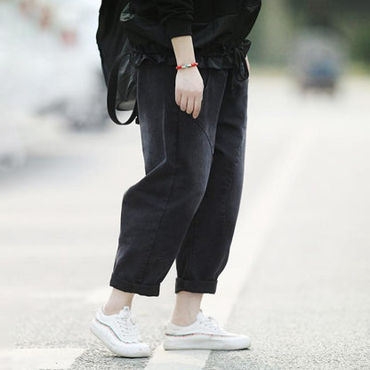Womens Baggy Washed Plain Casual Harem Pants