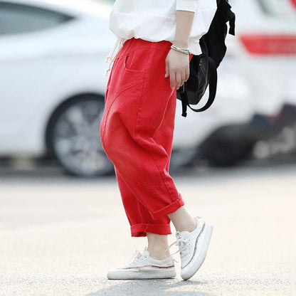 Womens Baggy Washed Plain Casual Harem Pants