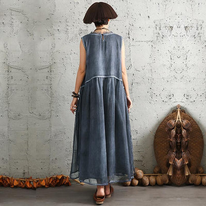 Womens Ladies Summer Polyester Loose Sleeveless Dress