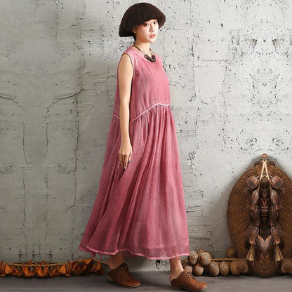Womens Ladies Summer Polyester Loose Sleeveless Dress