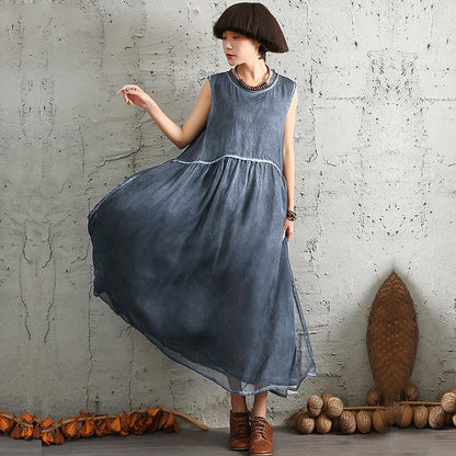Womens Ladies Summer Polyester Loose Sleeveless Dress