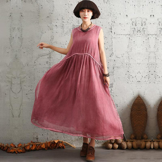 Womens Ladies Summer Polyester Loose Sleeveless Dress