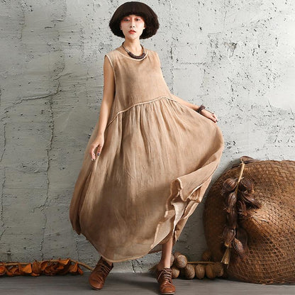 Womens Ladies Summer Polyester Loose Sleeveless Dress