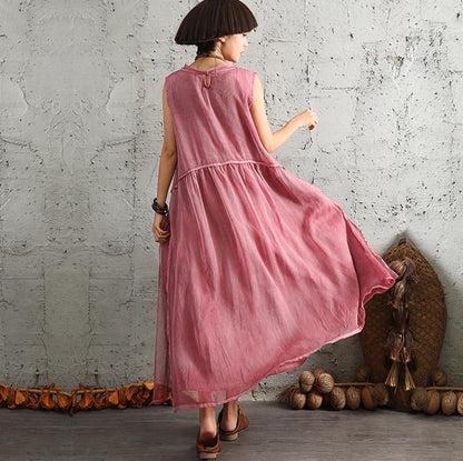 Womens Ladies Summer Polyester Loose Sleeveless Dress