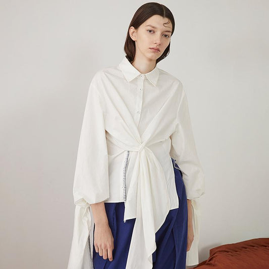 Womens Stylish Asymmetrical Front-Tie Shirt Blouse