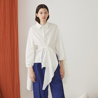 Womens Stylish Asymmetrical Front-Tie Shirt Blouse