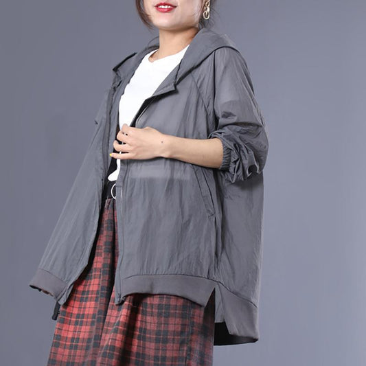 Womens Thin Hooded Zip Up Sun Protection Jacket