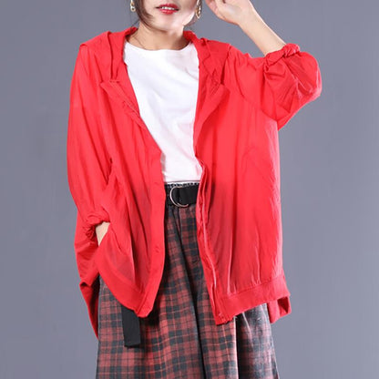 Womens Thin Hooded Zip Up Sun Protection Jacket