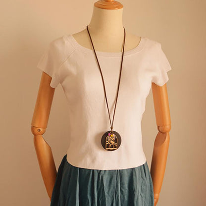 Wood Chip Bird And Cage Pendant Long Necklace