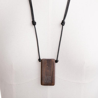 Wood Rectangle Pendant Rope Chain Necklace
