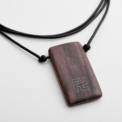 Wood Rectangle Pendant Rope Chain Necklace