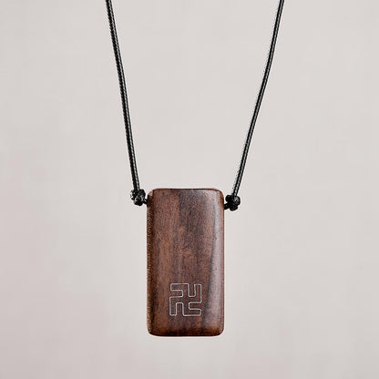 Wood Rectangle Pendant Rope Chain Necklace