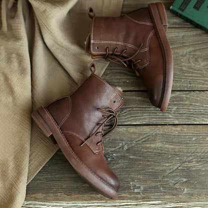 Wool-lined Retro Leather Boots