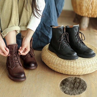 Wool-lined Retro Leather Boots