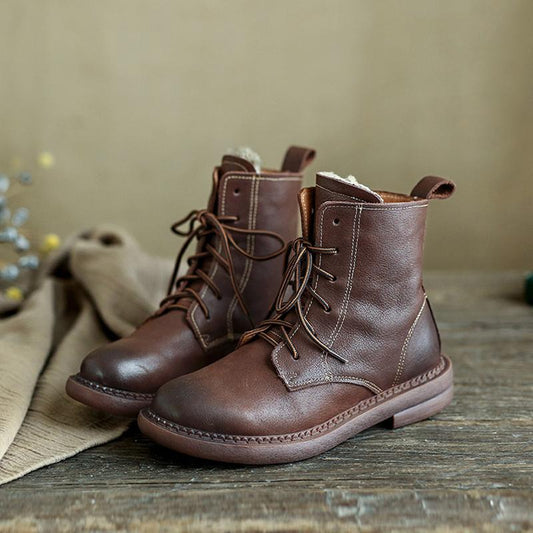 Wool-lined Retro Leather Boots