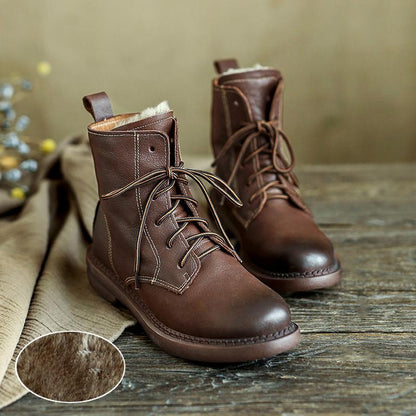 Wool-lined Retro Leather Boots