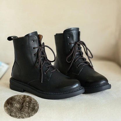 Wool-lined Retro Leather Boots
