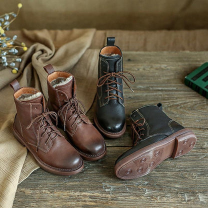 Wool-lined Retro Leather Boots