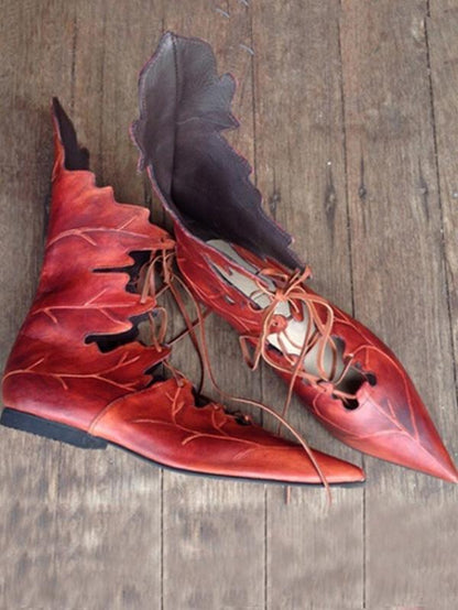 Leaves Pattern Bandage Pointed Shoes
