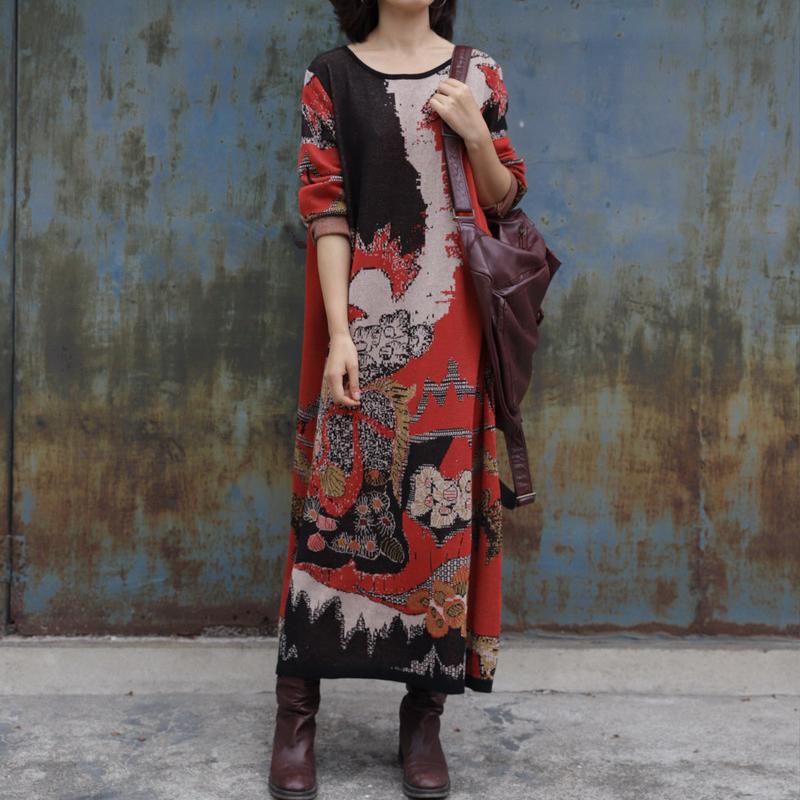 Yarn-dyed Jacquard Loose Knit Dress