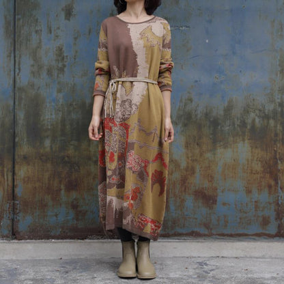 Yarn-dyed Jacquard Loose Knit Dress
