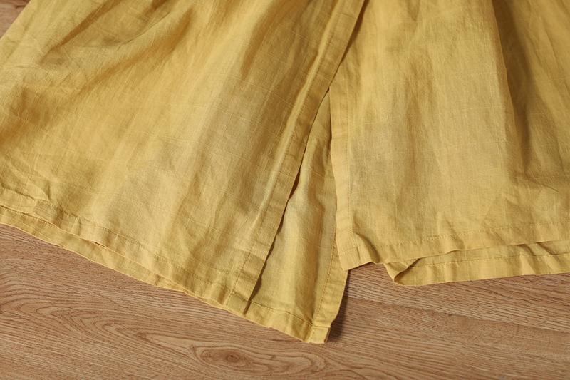 Yellow Cotton Linen Loose Irregular Hem Long Dress