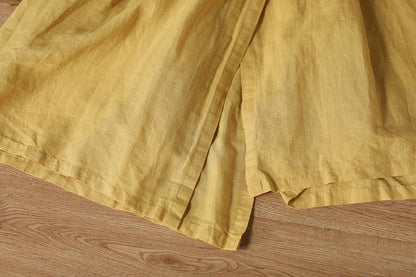 Yellow Cotton Linen Loose Irregular Hem Long Dress