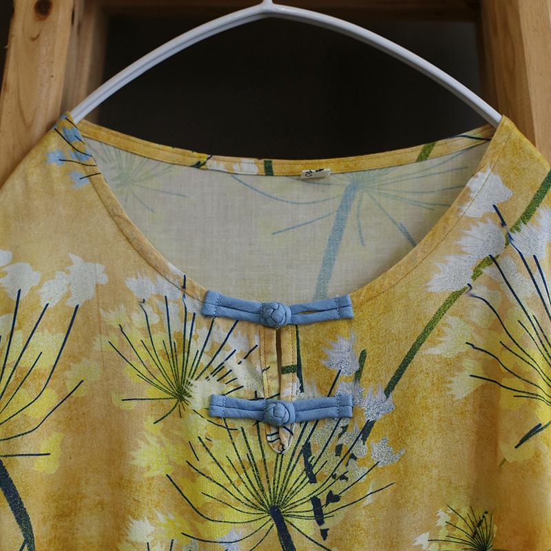 Yellow Flower Print Folk Style Long Dress