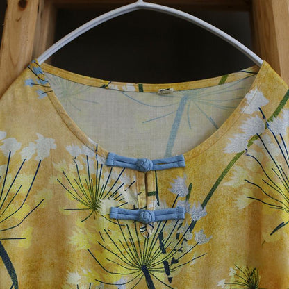 Yellow Flower Print Folk Style Long Dress