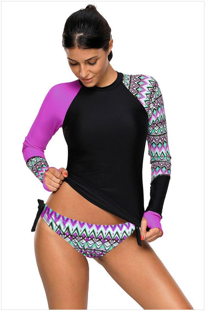 Long-Sleeved Swimsuit Round Neck Print Without Rim Bikini