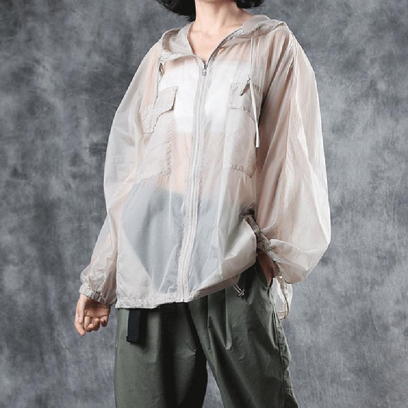 Zipper Hooded Long Sleeve Pockets Blouse