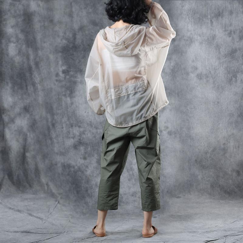 Zipper Hooded Long Sleeve Pockets Blouse