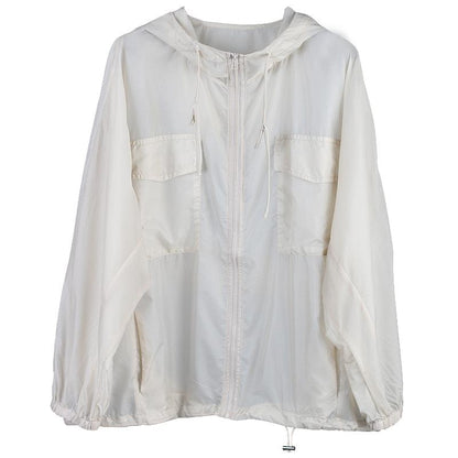 Zipper Hooded Long Sleeve Pockets Blouse
