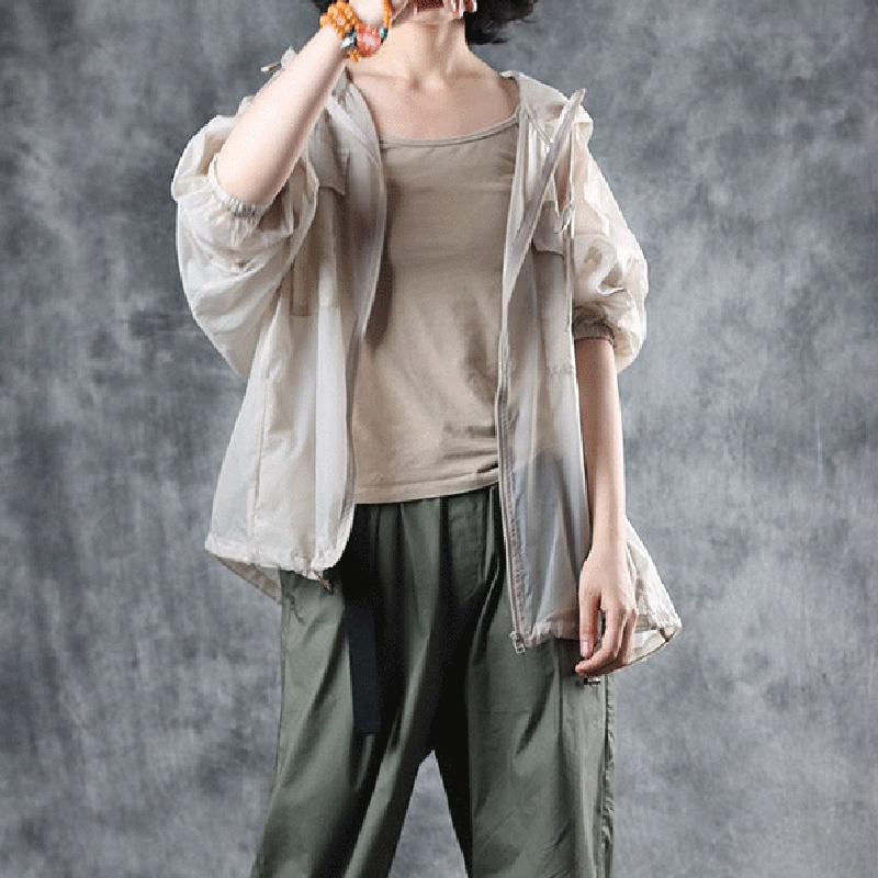 Zipper Hooded Long Sleeve Pockets Blouse