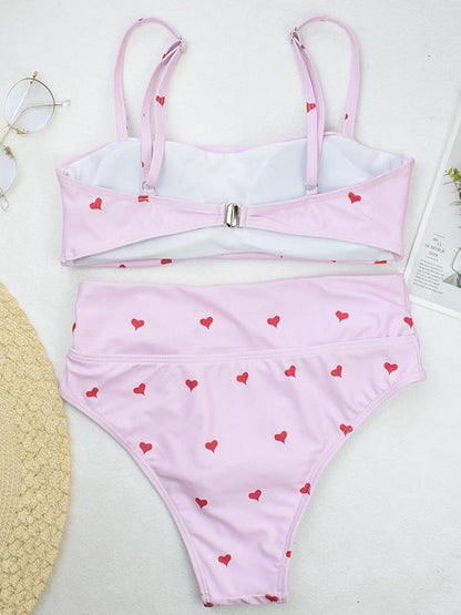 High Waisted Tie Bandeau Bikini Swimsuit