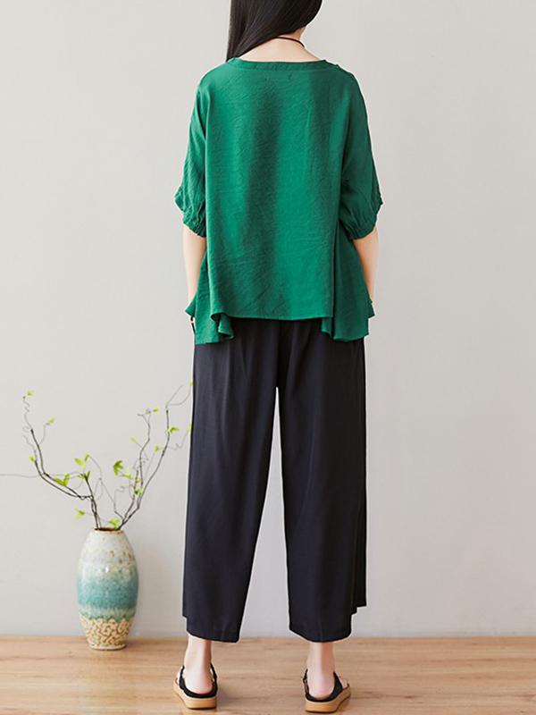 Loose Solid T-Shirt + Wide Leg Pants