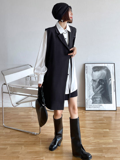 Cool Irregular Solid Color Split-Joint With Pocket Tied Notched Collar Sleeveless Vest Outwear
