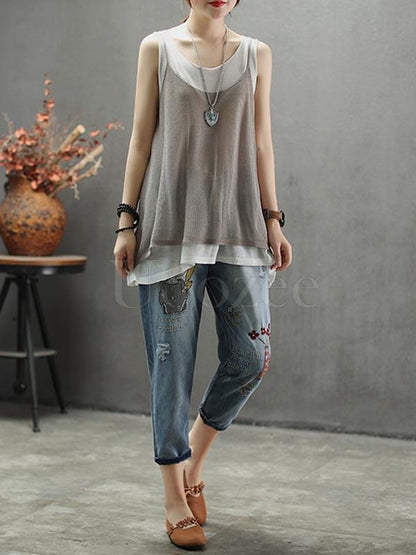 Casual Jean Embroidered Pants
