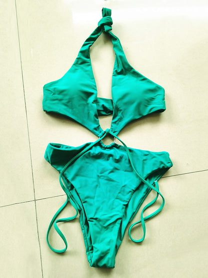 Solid Color Belly-Hollow Backless One-Piece Swimwear