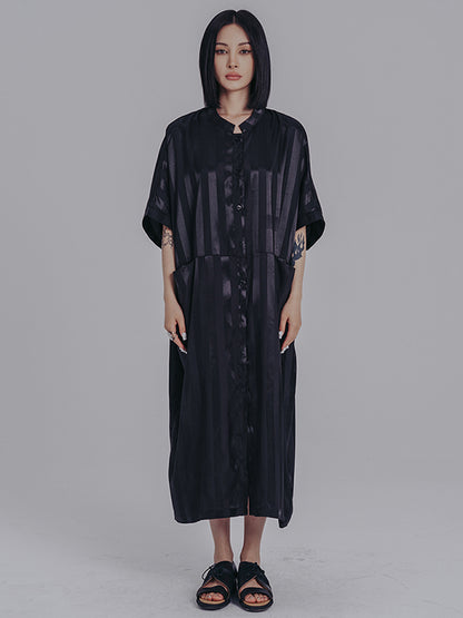 Urban Loose Stand Collar Split-Joint Midi Dress