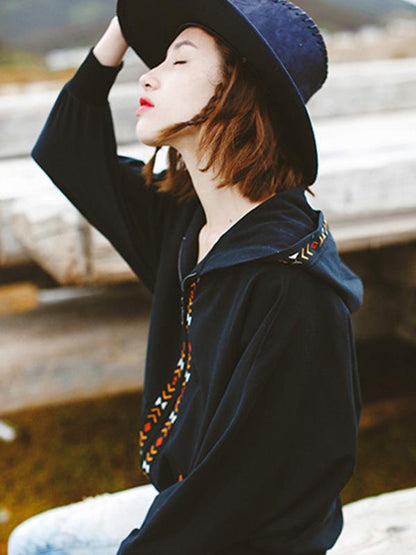 Casual Batwing Sleeves Embroidered Outwear