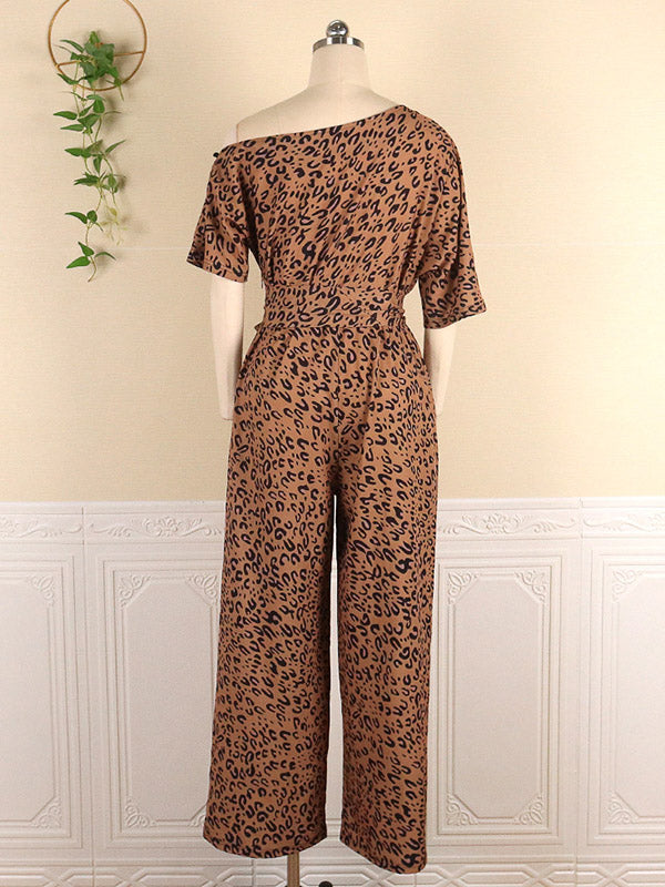 Original Leopard Tied Round-Neck Sloping Shoulder Jumpsuits