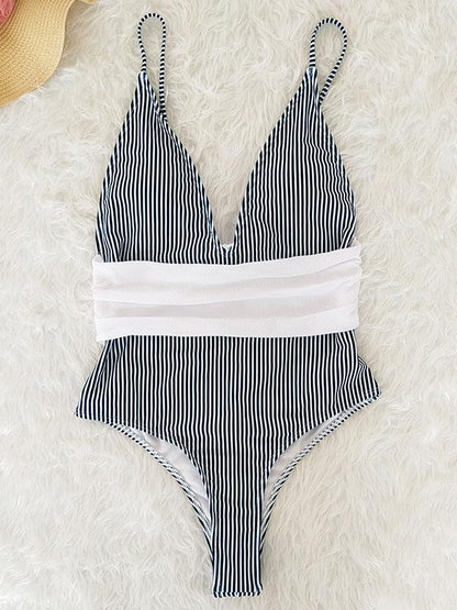 Sexy V-neck Printed One-piece Swimwear