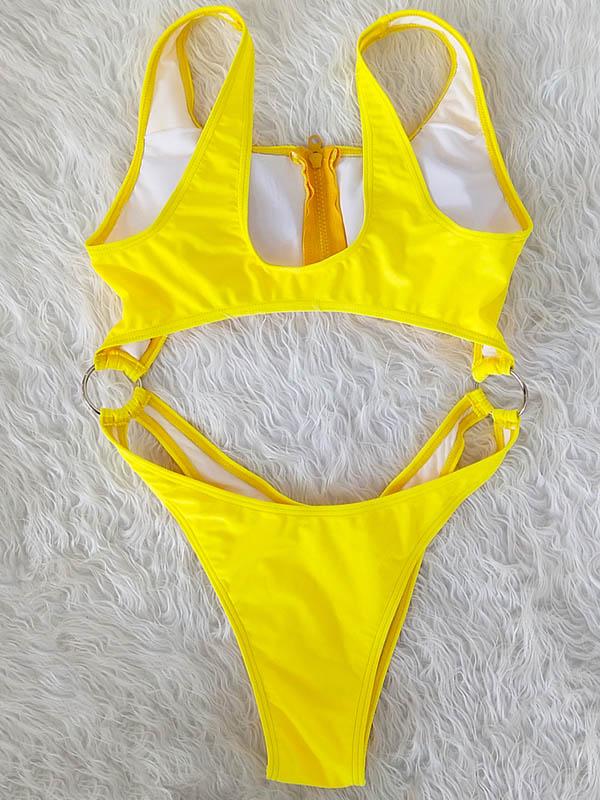 Sexy Hollow Zipper Backless One-Piece Swimwear