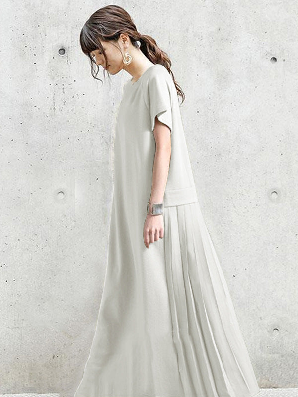 Original Solid Color Split-Joint Pleats Midi Dress