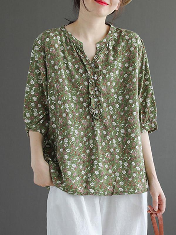 Artistic Retro Floral T-Shirts Tops