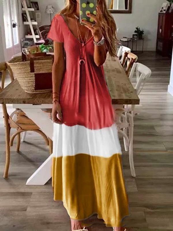 Loose Color-block Gradient Maxi Dress