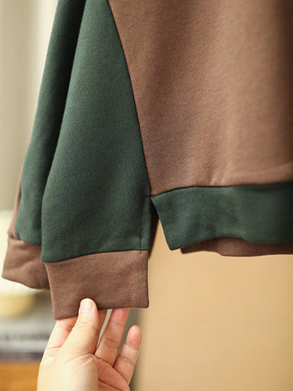 Casual Split-Joint Contrast Color Batwing Sleeve Hoodies
