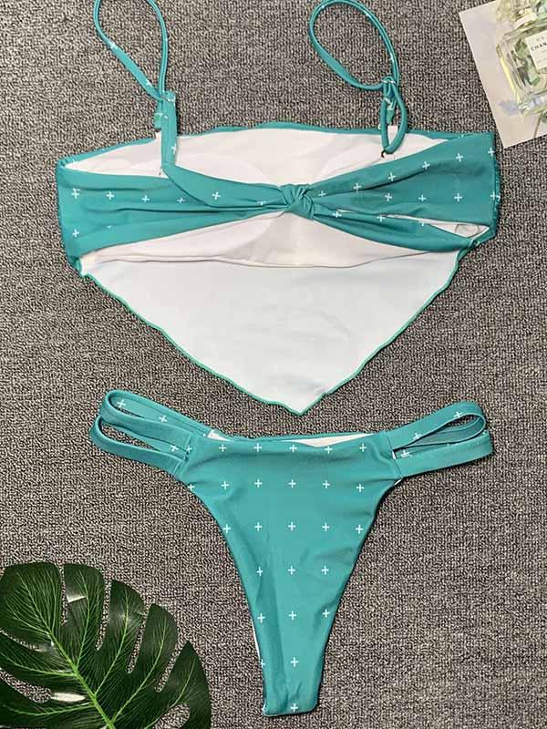 Sexy Belly Pocket Knotted Split Type Bikini Swimsuit